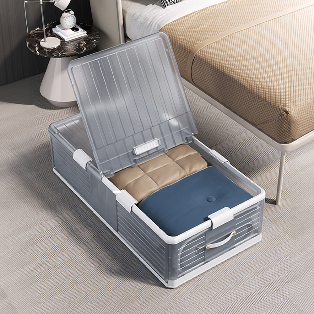 Grey Transparent Plastic Foldable Under Bed Storage Bin with Lid