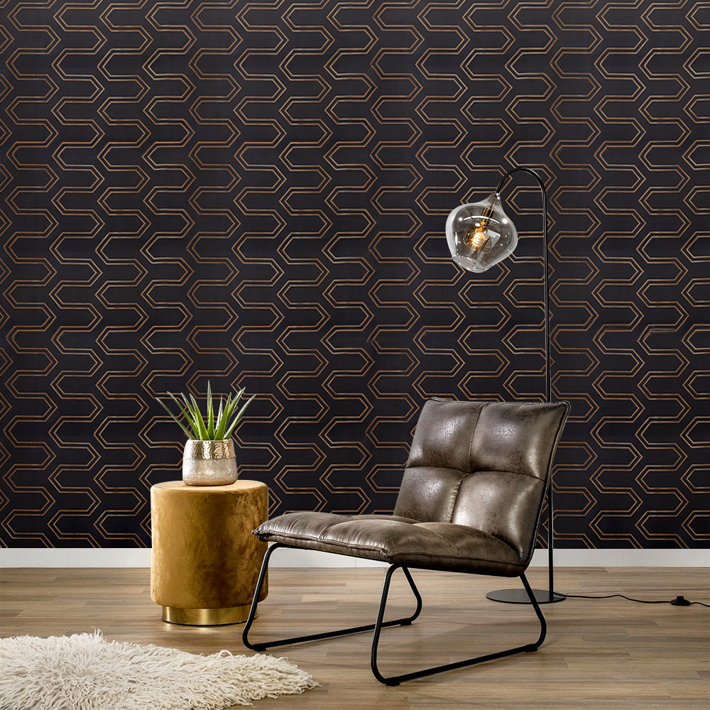 Black and Gold Self Adhesive Geometric Wallpaper