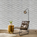 Grey Peel and Stick Wavy Striped Fabric Wallpaper