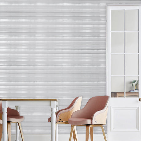 Modern Metallic Silver and Grey Striped Wallpaper