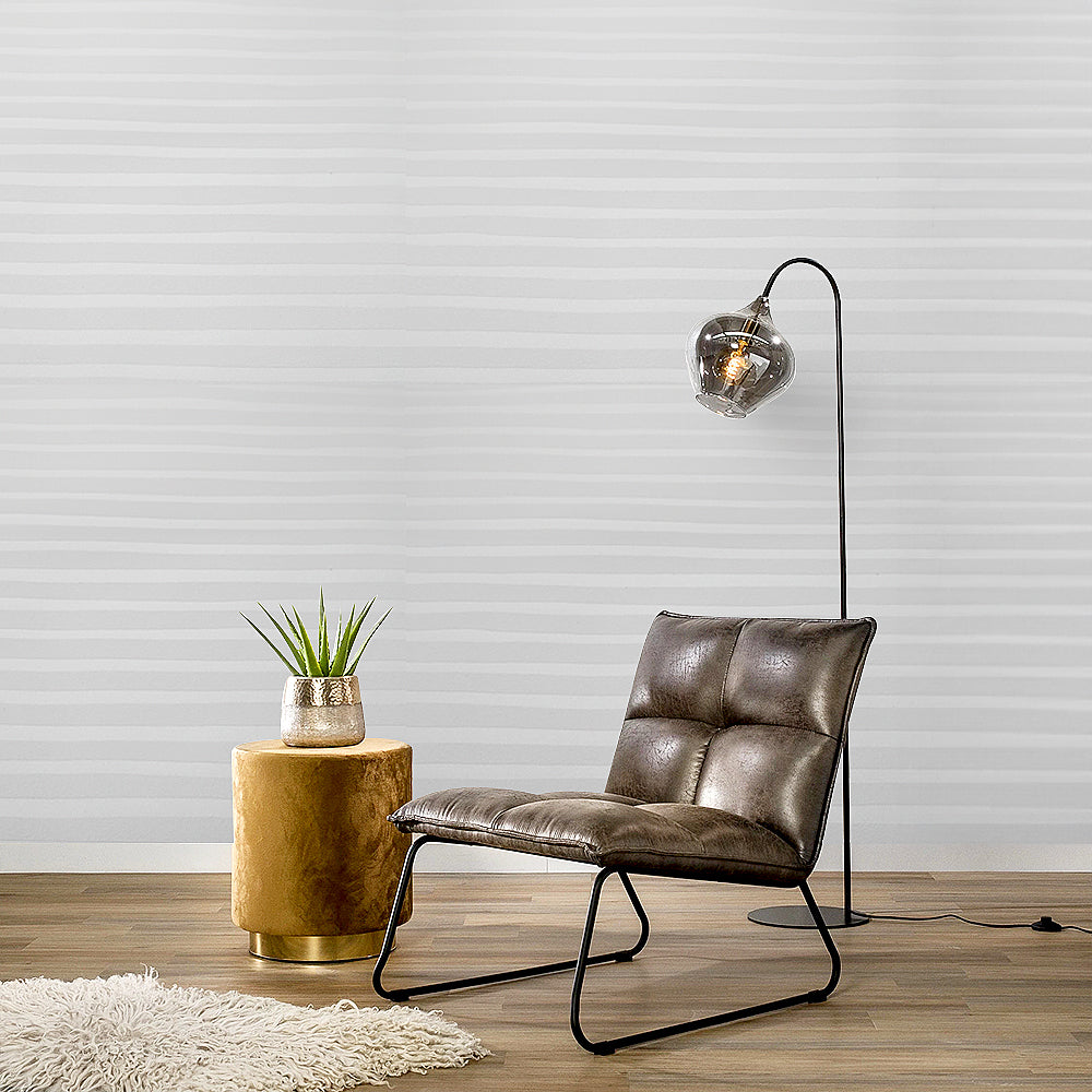 Off White Modern Metallic Stripes Flocked Wallpaper