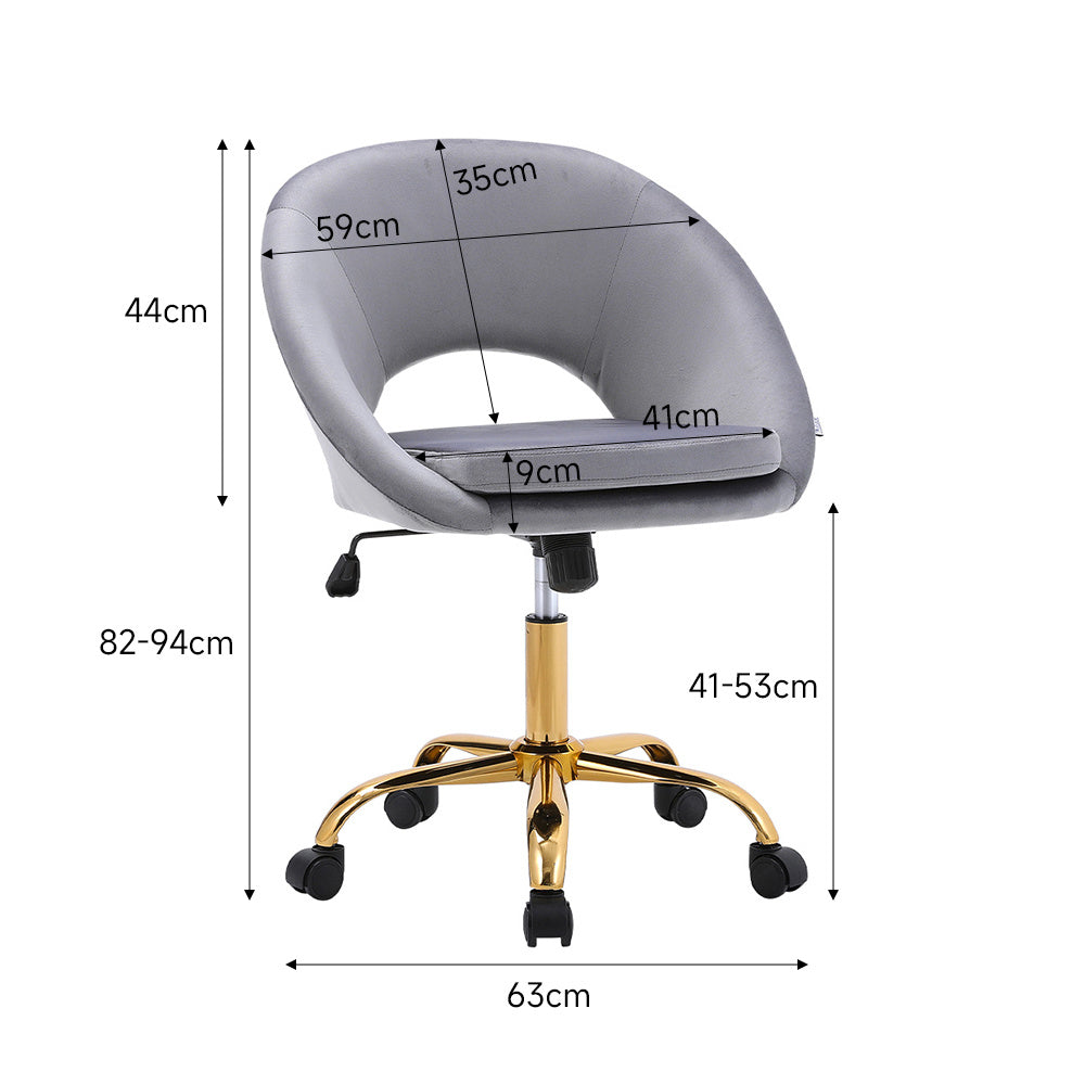 Grey Velvet Swivel Office Chair with Adjustable Height