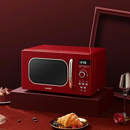 Red 800W 20L Retro Microwave Oven with LED Display