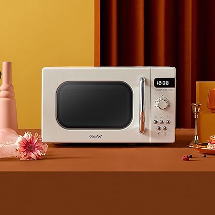 White 800W 20L Retro Microwave Oven with LED Display