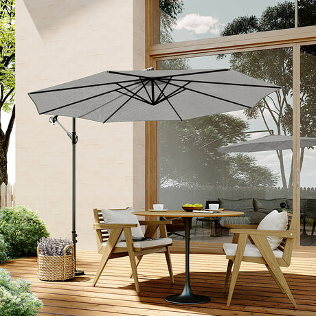3M Large Garden Hanging Parasol Cantilever Sun Shade Patio Banana Umbrella No Base Light Grey