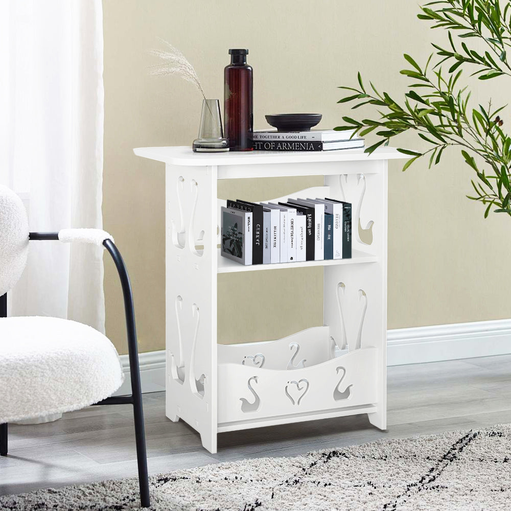 White 46cm 2 Tier PVC Side Table Small Nightstand