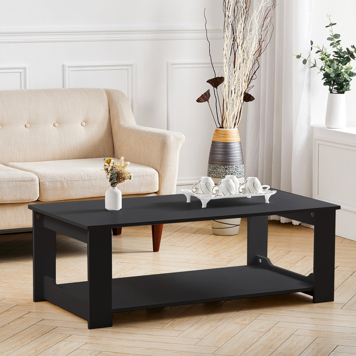 Simple Wooden 2 Tier Coffee Table for Living Room