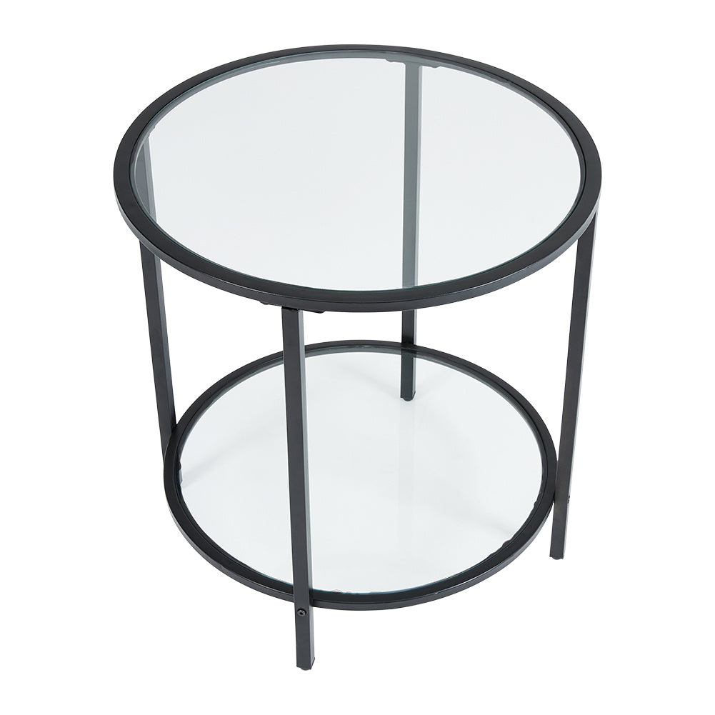 Black Round Tempered Glass Side Table