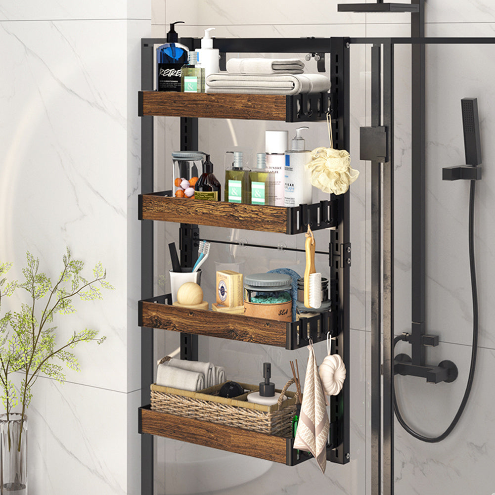 Brown 4 Tier Hanging Door Adjustable Shower Caddy Shelf