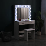 White Hollywood Dressing Table Set with Large Lighted Mirror