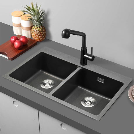 Grey Quartz Undermount Kitchen Sink Double Bowl