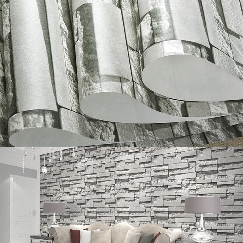 Stacked Brick Wallpaper Realistic 3D Effect Rustic Feature Wall Covers, Dark Grey