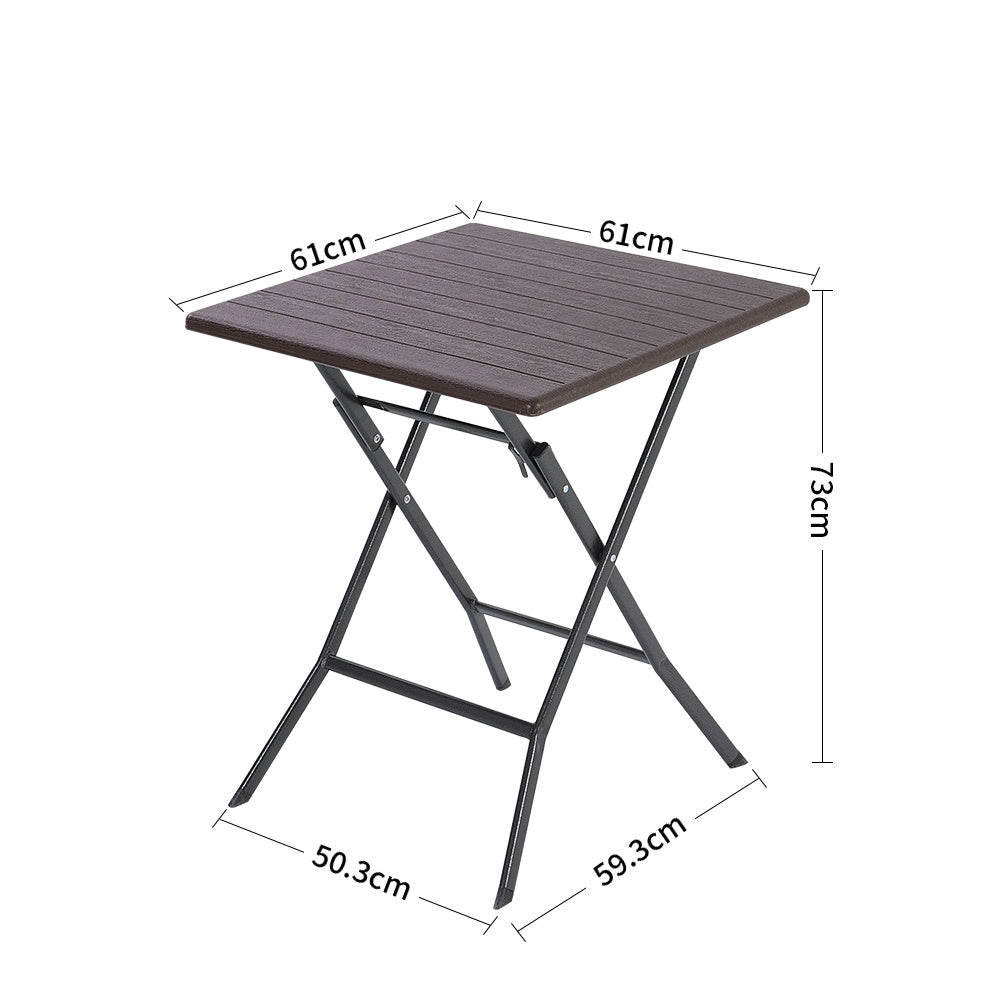 Brown Set of 3 Plastic Outdoor Folding Table and Chairs Set