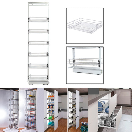 Tall and Narrow 6-Tier Metal Kitchen Pull-out Kitchen Cabinet Basket Shelf