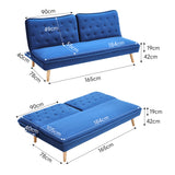 Blue Upholstered Convertible Sofa Bed with Wood Leg