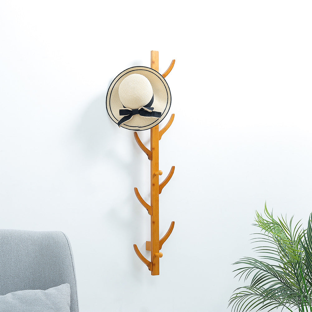 Natural Wood Bamboo Wall Mounted Eight Coat Rack