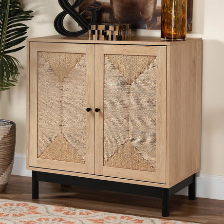 Rustic Wooden Sideboard with Woven Doors