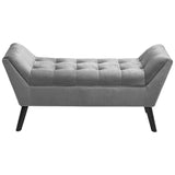 Velvet Buttoned Upholstered Bench, Grey