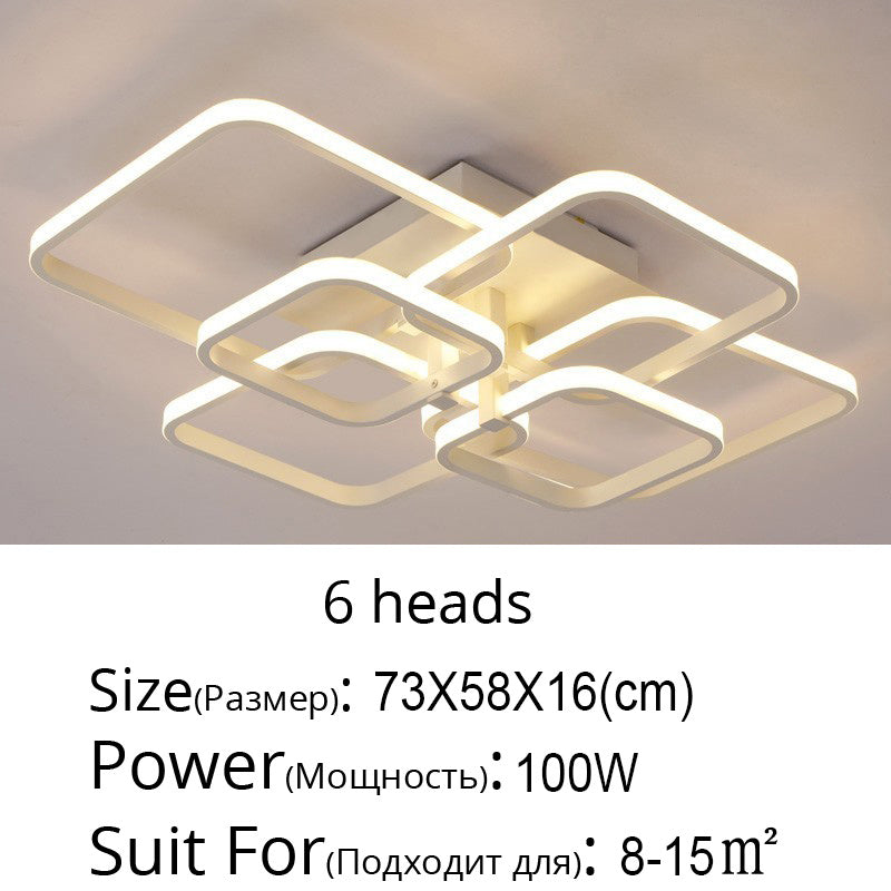 Square LED Dimmable Chandelier Ceiling Light With Remote, 6 Head