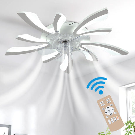 White Creative Ceiling Fan with LED Stepless Dimming Light