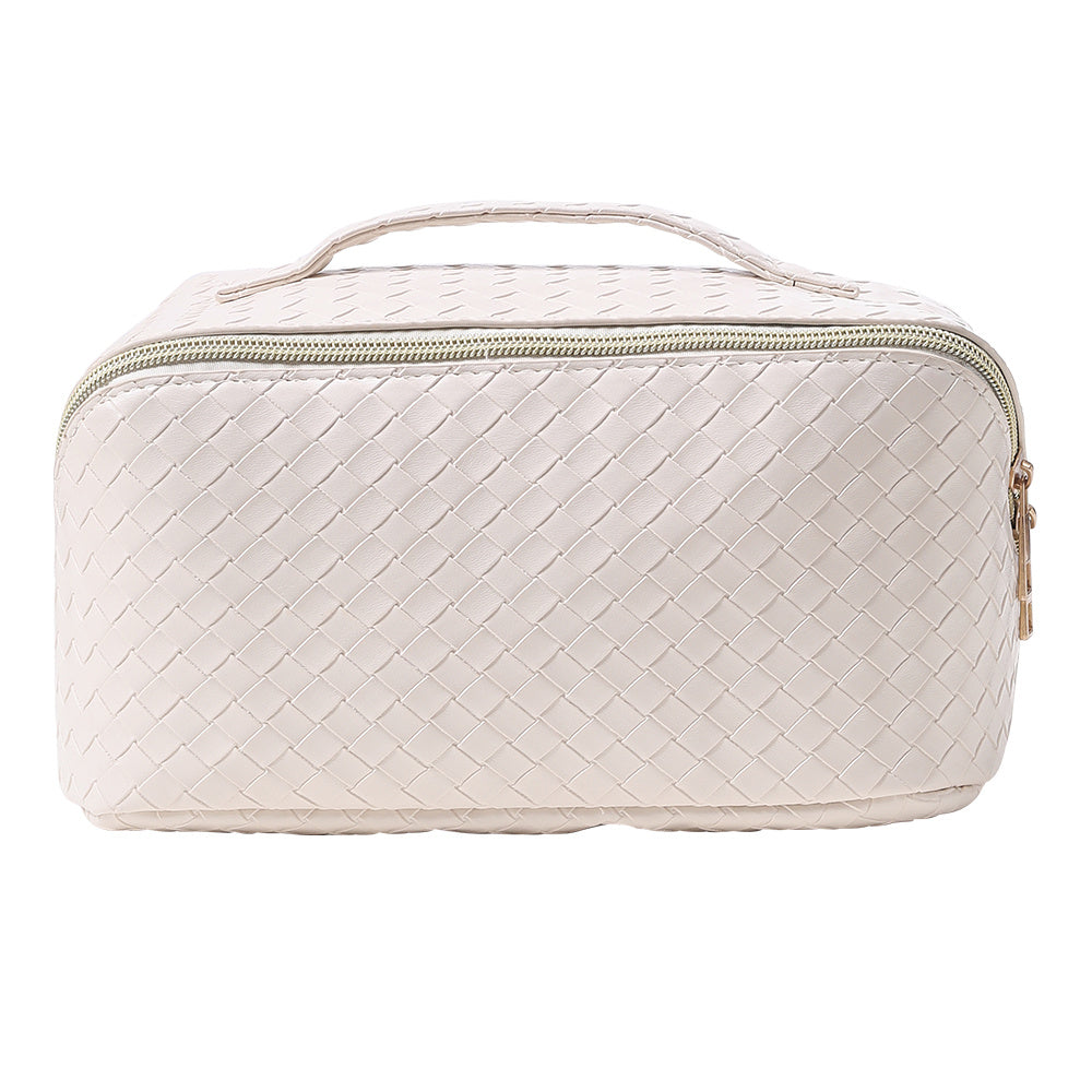 White Leather Portable Travel Toiletries Makeup Bag