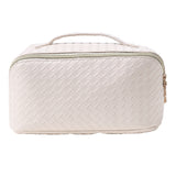 White Leather Portable Travel Toiletries Makeup Bag