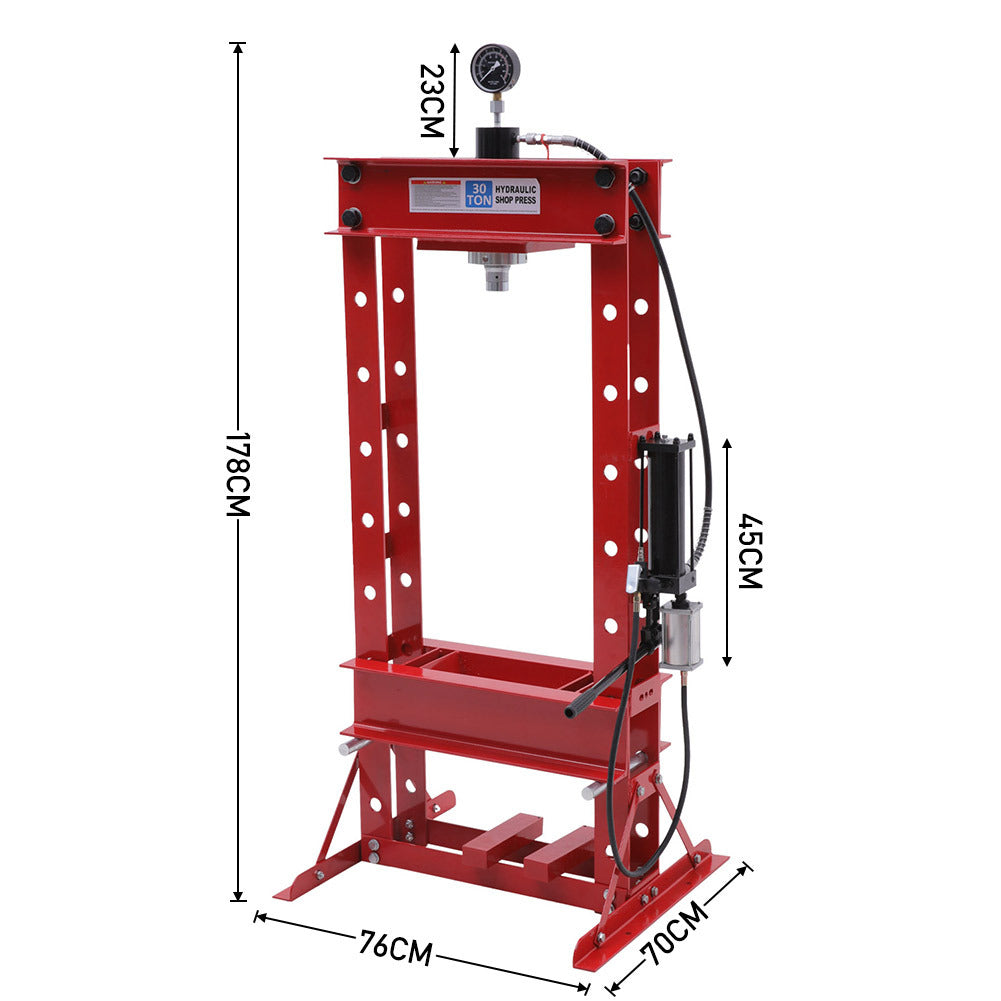 Red 30 Ton Hydraulic Press with Pressure Gauge