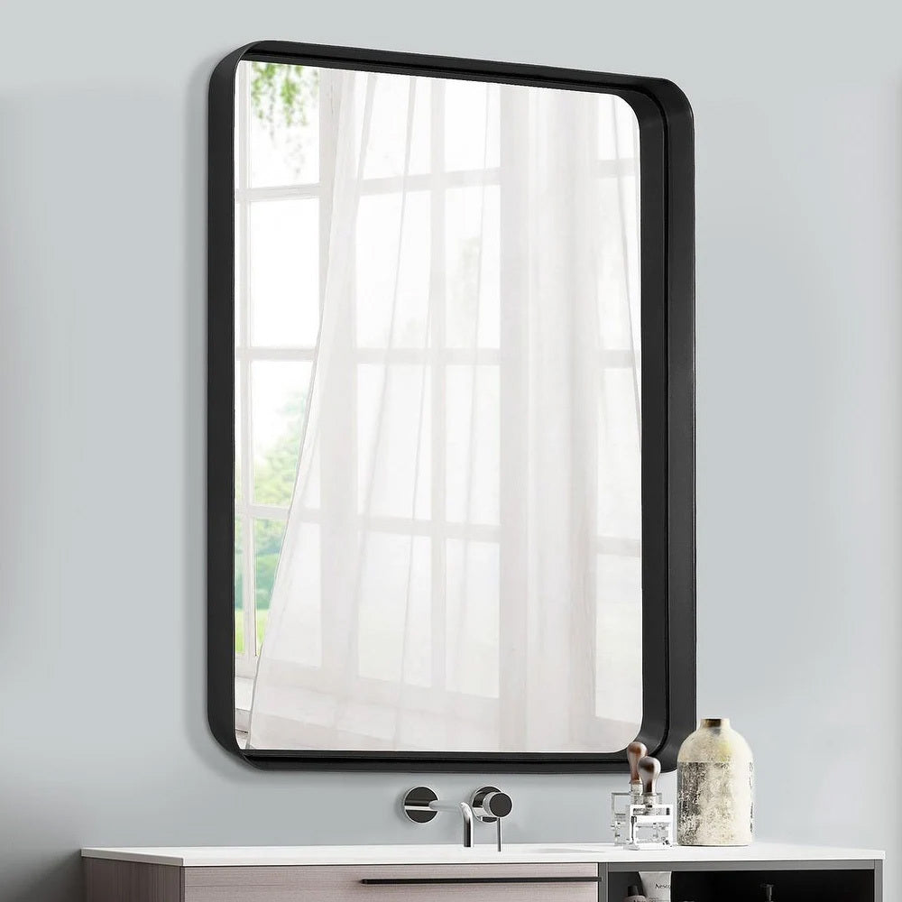 Black Rectangular Metal Framed Wall Mirror Decorative