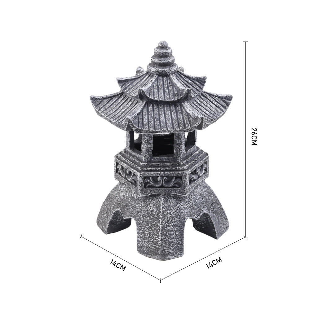 Solar Powered Chinese Zen Palace Lamp Garden Ornament Resin Statue