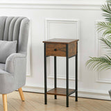 30cm Industrial Side Table with Drawer for Living Room