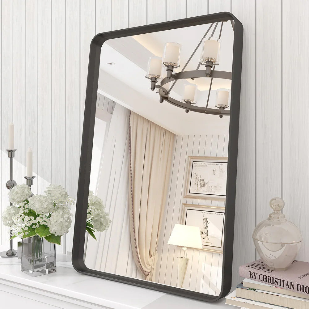 Black Rectangular Metal Framed Wall Mirror Decorative