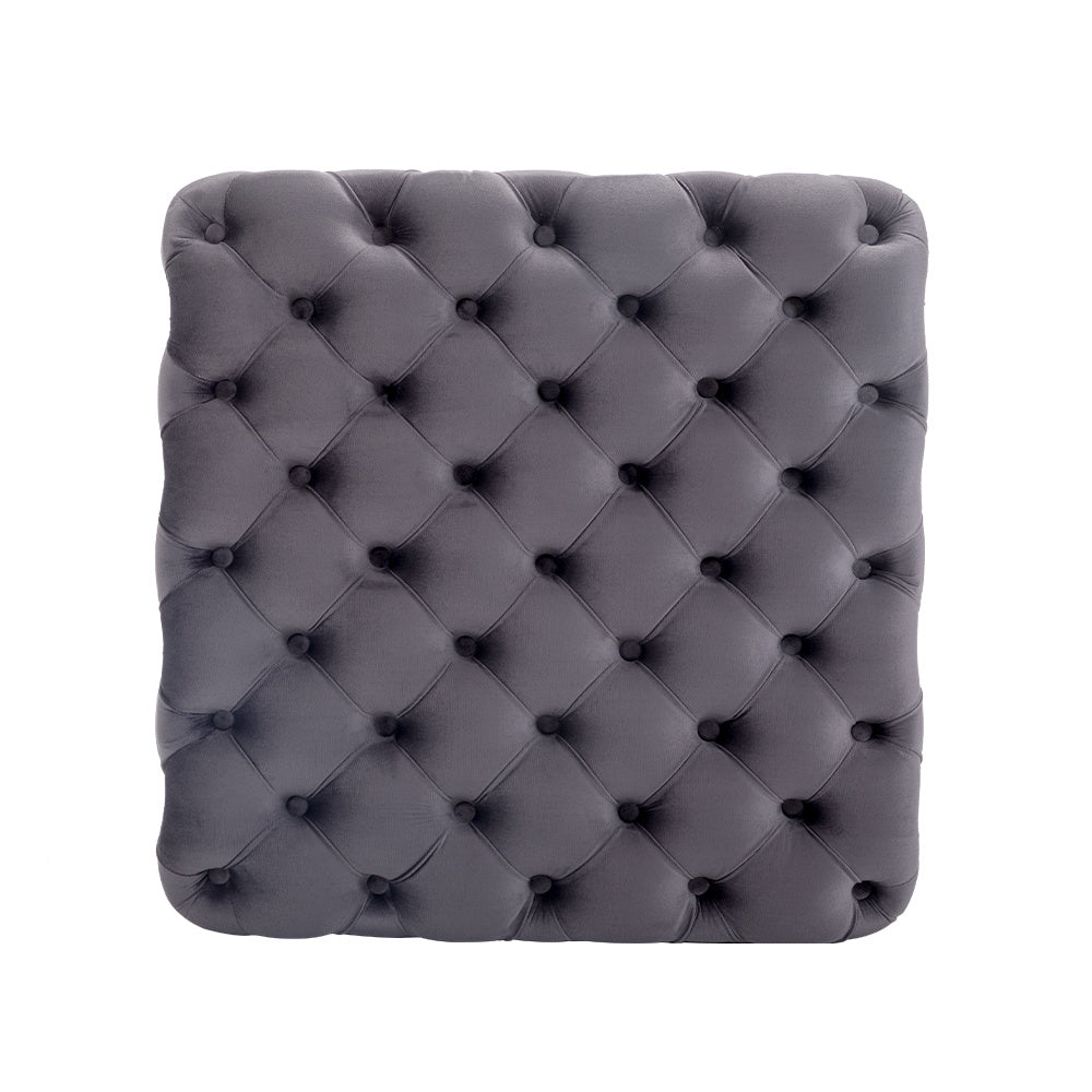 100CM Square Velvet Buttoned Footstool, Grey