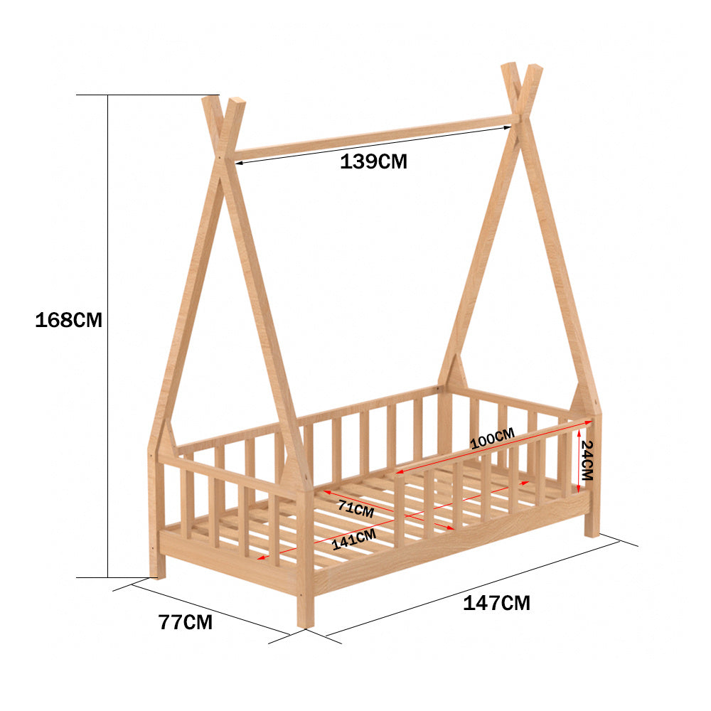 Premium Wood Kids House Bed Frame with Fence