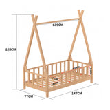 Premium Wood Kids House Bed Frame with Fence