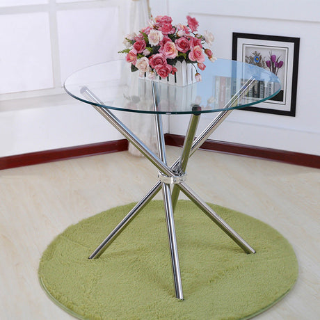 Tempered Glass Crossover Round Dining Coffee Table with 4 Chrome Legs