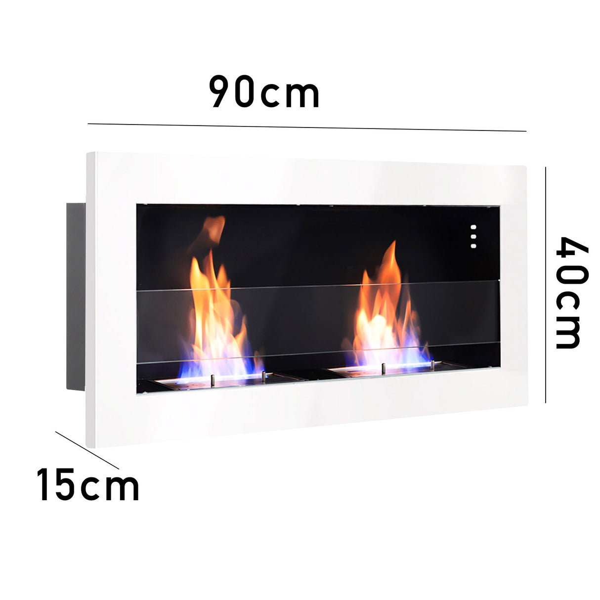 Indoor Wall Mounted Recessed Bio Ethanol Fireplace, 90CM White