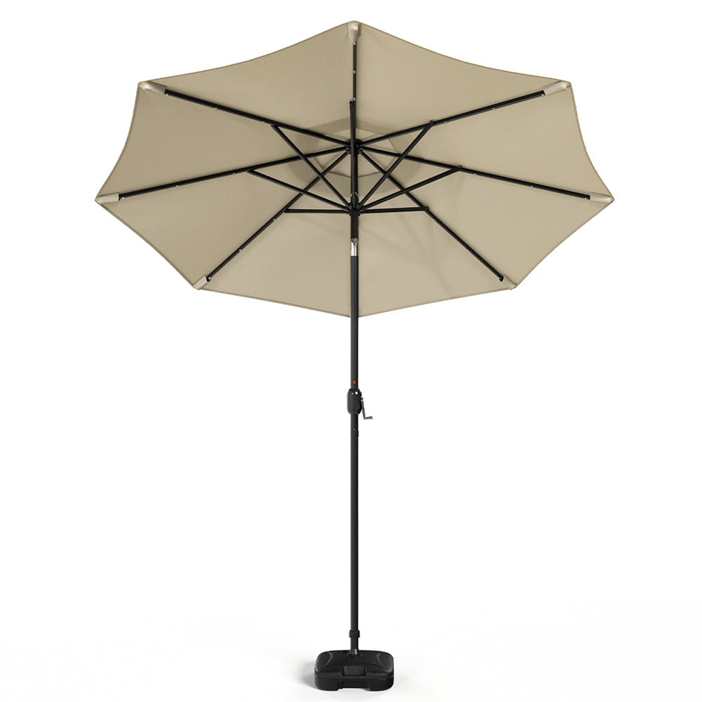 3M Large Garden LED Parasol Outdoor Beach Umbrella with Light Sun Shade Crank Tilt with Square Base, Beige