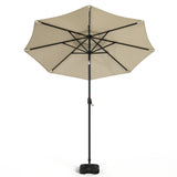 3M Large Garden LED Parasol Outdoor Beach Umbrella with Light Sun Shade Crank Tilt with Square Base, Beige