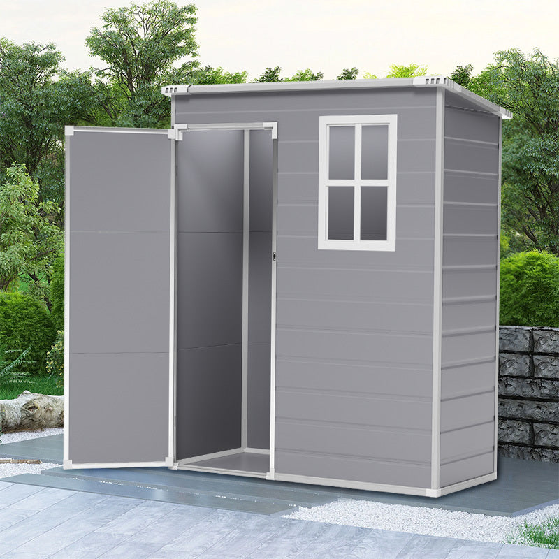 Grey Plastic Outdoor Garden Tool Shed with Deadbolt