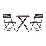 Brown Set of 3 Plastic Outdoor Folding Table and Chairs Set