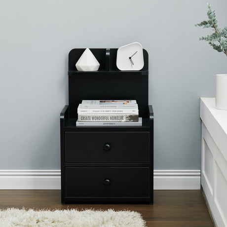 Wood Black Bedside Table Nightstand With two Drawers