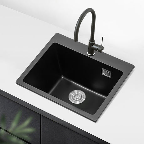 Black 55x49cm Quartz Undermount Kitchen Sink Single Bowl