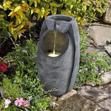 Outdoor Solar Powered Resin Water Fountain Rockery Decor with Light