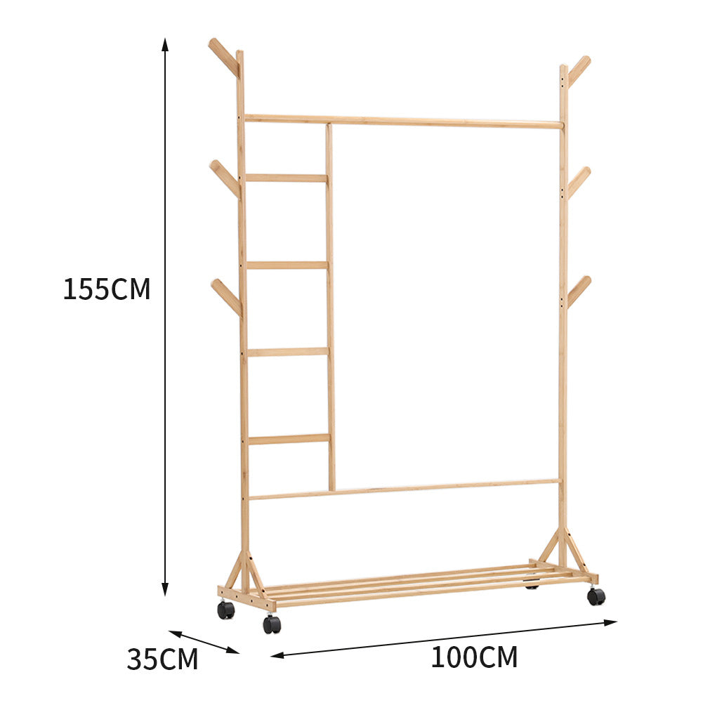 Bamboo Clothes Rack Storage Organizer Shelves