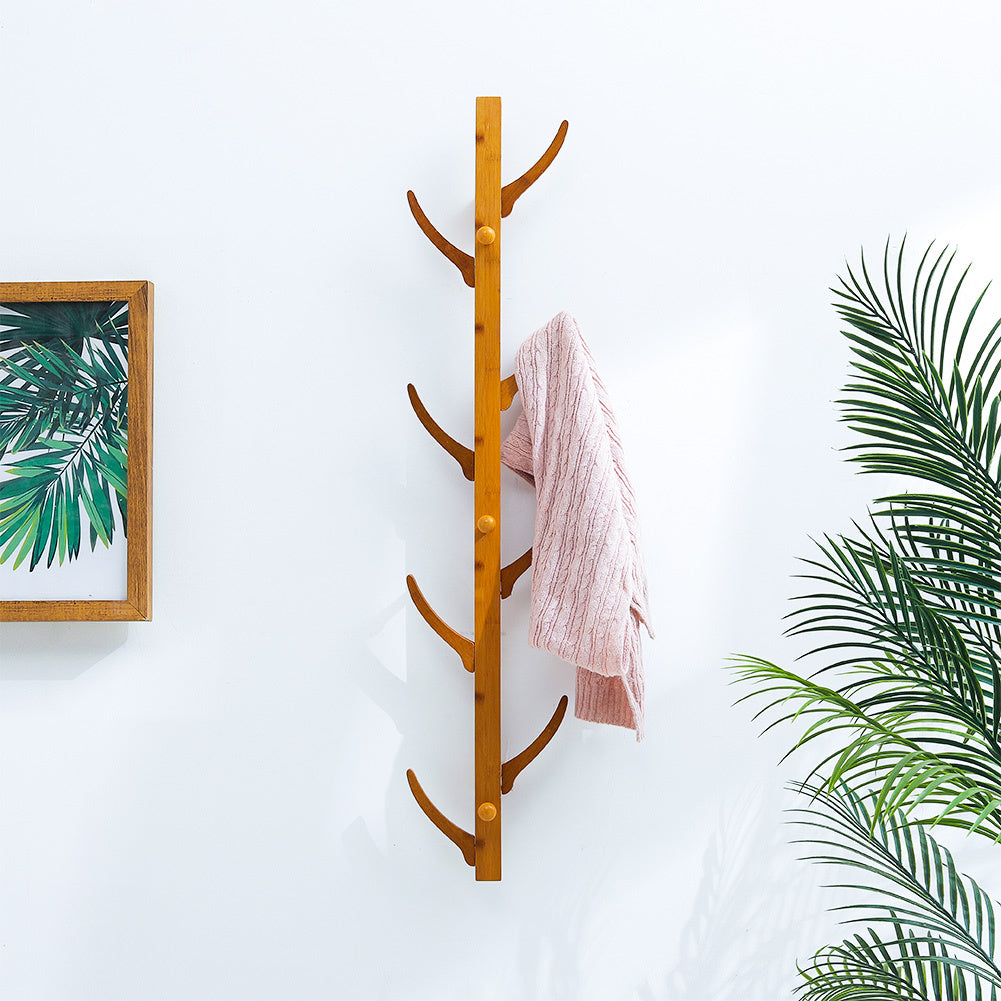 Natural Wood Bamboo Wall Mounted Eight Coat Rack