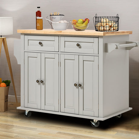 Rolling Wooden Kitchen Island Cart with Storage Cabinet