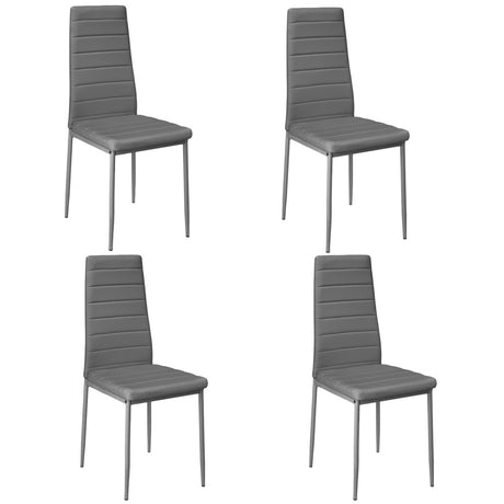 Set of 4 PU Leather Padded Seat Metal Legs Dining Chair Grey