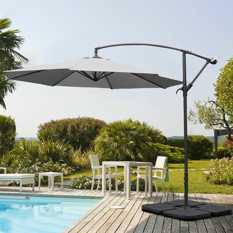 3M Banana Parasol Patio Umbrella Sun Shade Shelter with Petal Base, Light Grey