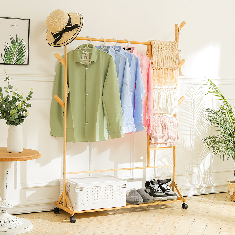 Bamboo Clothes Rack Storage Organizer Shelves