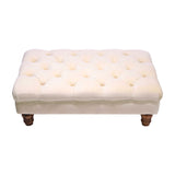 Velvet Buttoned Thick Padded Footstool with Wood Legs Beige